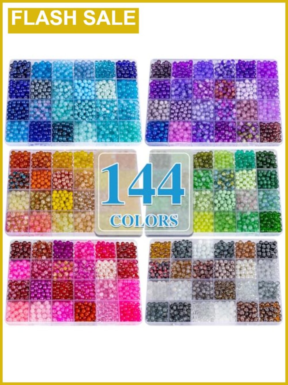 Glass Beads Bracelet Making Kit 7200 Pcs 6mm Round 144 Colors DIY Jewelry Craft